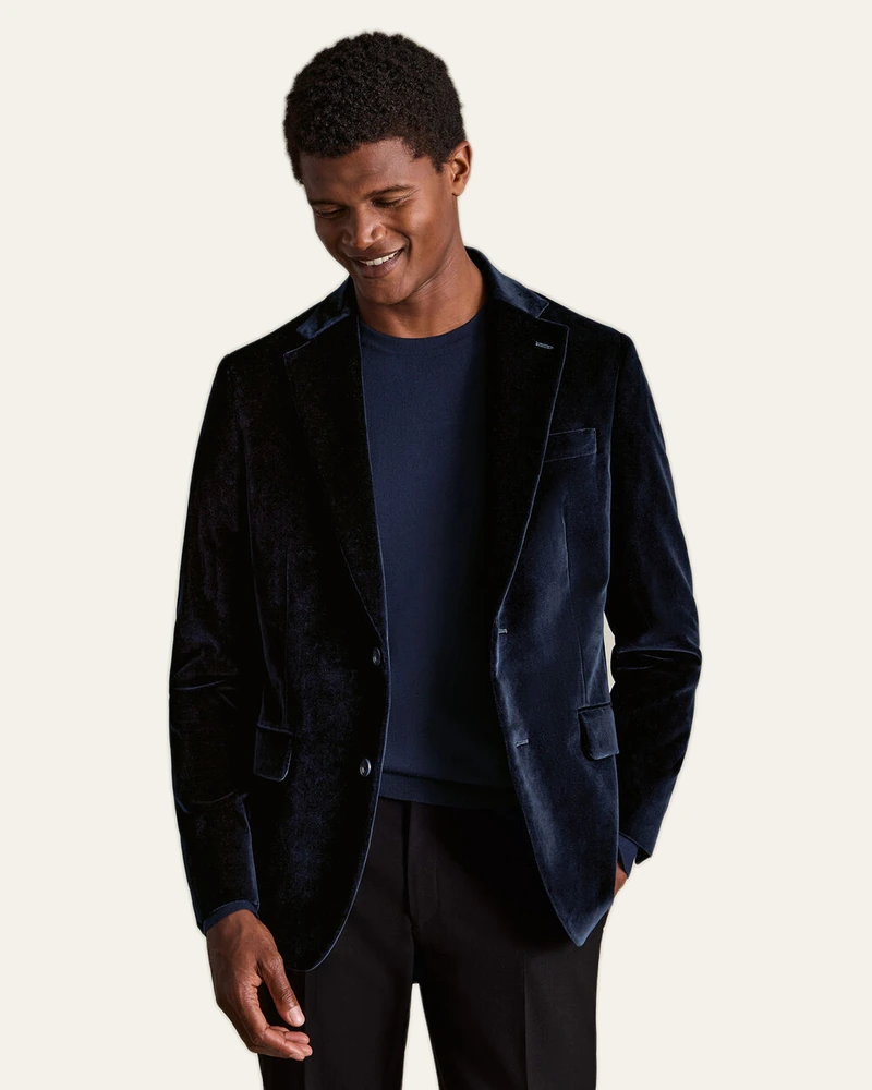 Italian velvet jacket in navy, from Charles Tyrwhitt