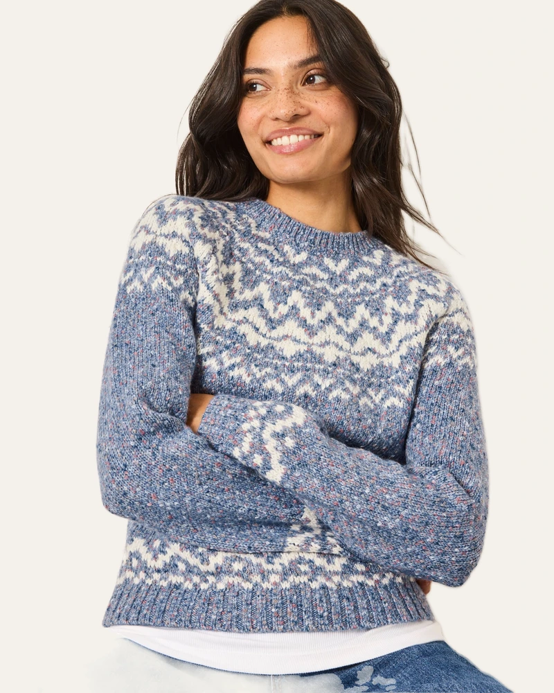 Mabel Fairisle knitted crew jumper in blue, from FatFace