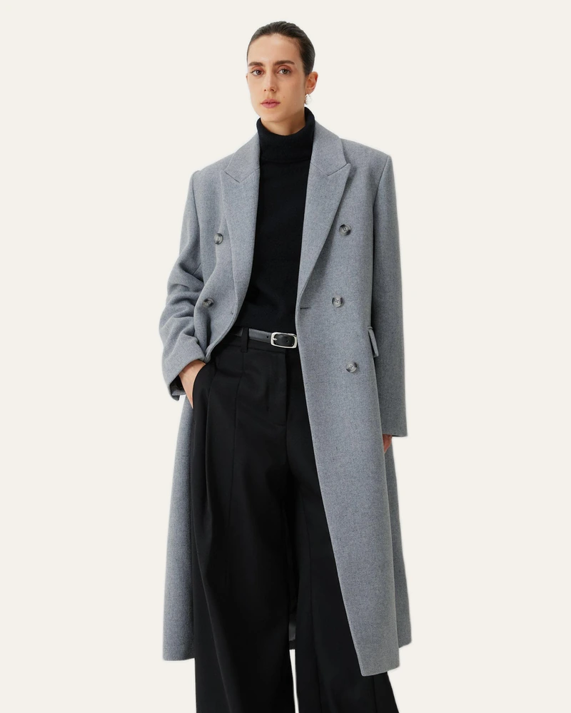 Double-breasted wool blend coat in grey, from John Lewis