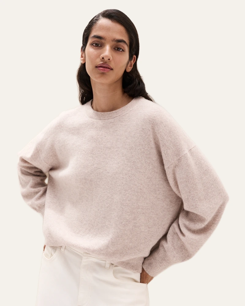 Relaxed cashmere crew-neck jumper in mid taupe marl, from The White Company